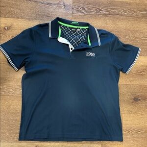 Boss Navy Polo Shirt with White and Green Accents